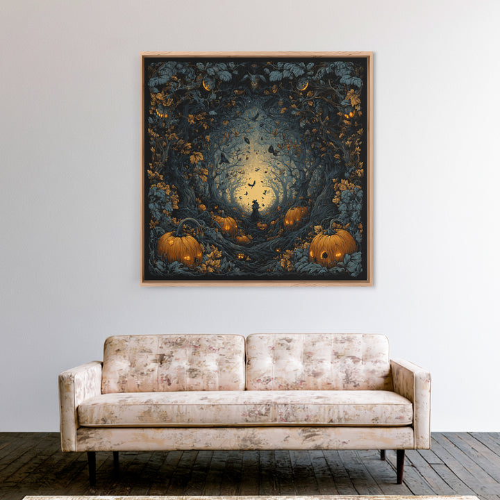 The Pumpkin Patch Maze, Square Wall Art, Dark Halloween Decor, Canvas Print, Halloween Wall Decor, Gothic Home Decor, Collectible Wall Decor