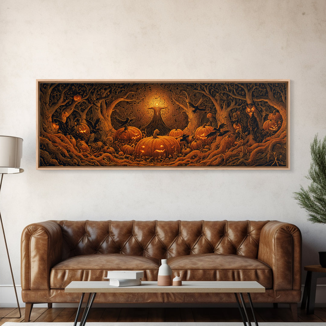 The Pumpkin Patch Maze, Extra Wide Wall Art, Spooky Home Decor, Canvas Print, Halloween Wall Decor, Gothic Home Decor