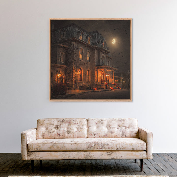 The Haunted Hotel, Square Wall Art, Haunted Gothic Art, Framed Canvas Print, Halloween Wall Decor, Gothic Home Decor, Horror Wall Art