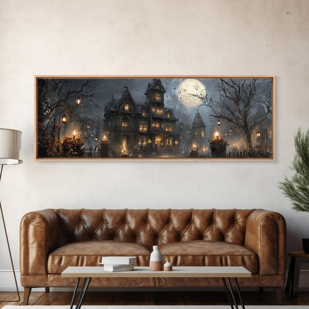 The Haunted Hotel, Extra Wide Wall Art, Dark Halloween Decor, Canvas Print, Halloween Wall Decor, Gothic Home Decor, Spooky Wall Decor