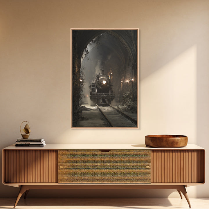 The Abandoned Train Station, Vertical Wall Art, Gothic Horror Wall Art, Framed Canvas Print, Halloween Wall Decor, Gothic Home Decor