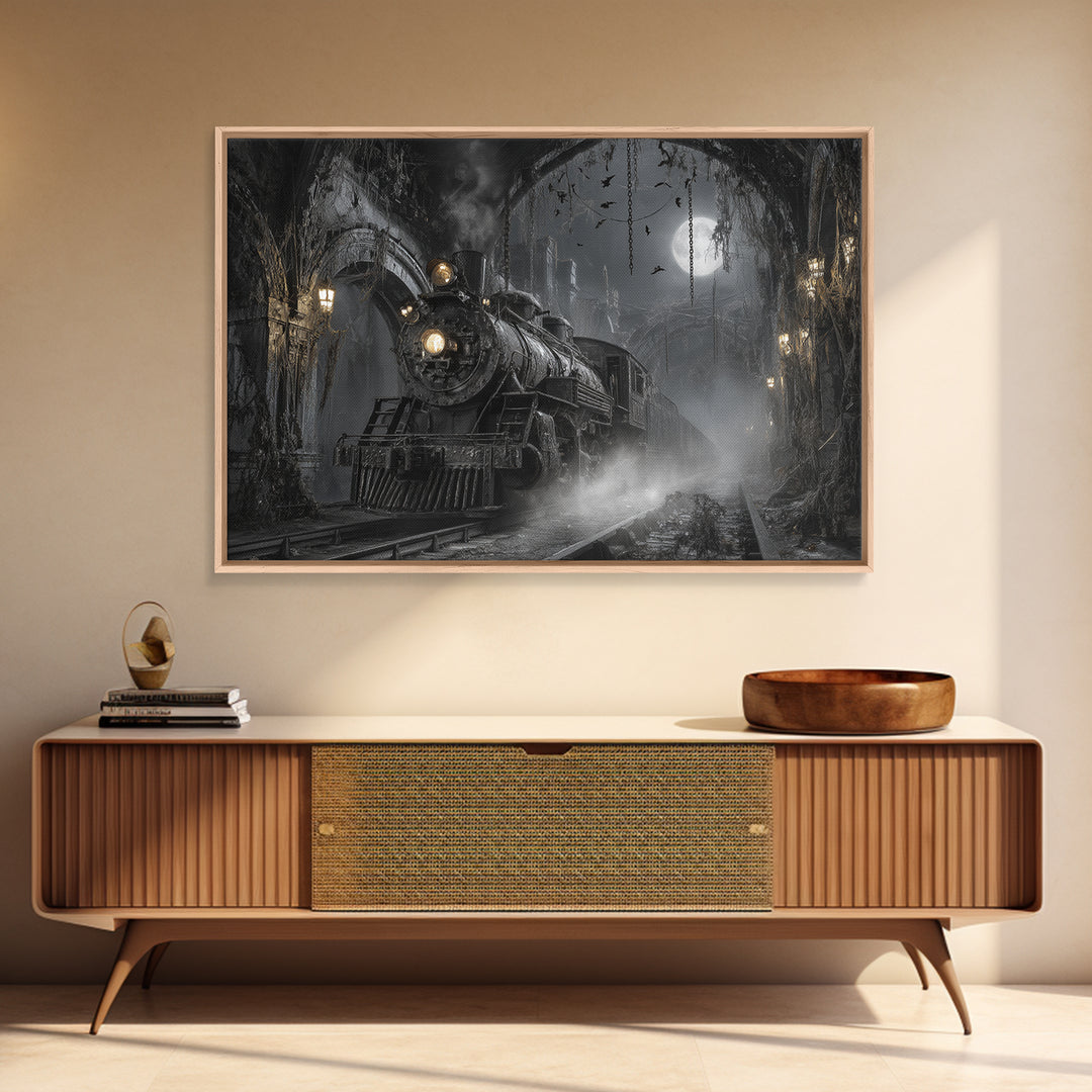 The Abandoned Train Station, Landscape Wall Art, Dark Fantasy Wall Art, Canvas Print, Halloween Wall Decor, Gothic Home Decor