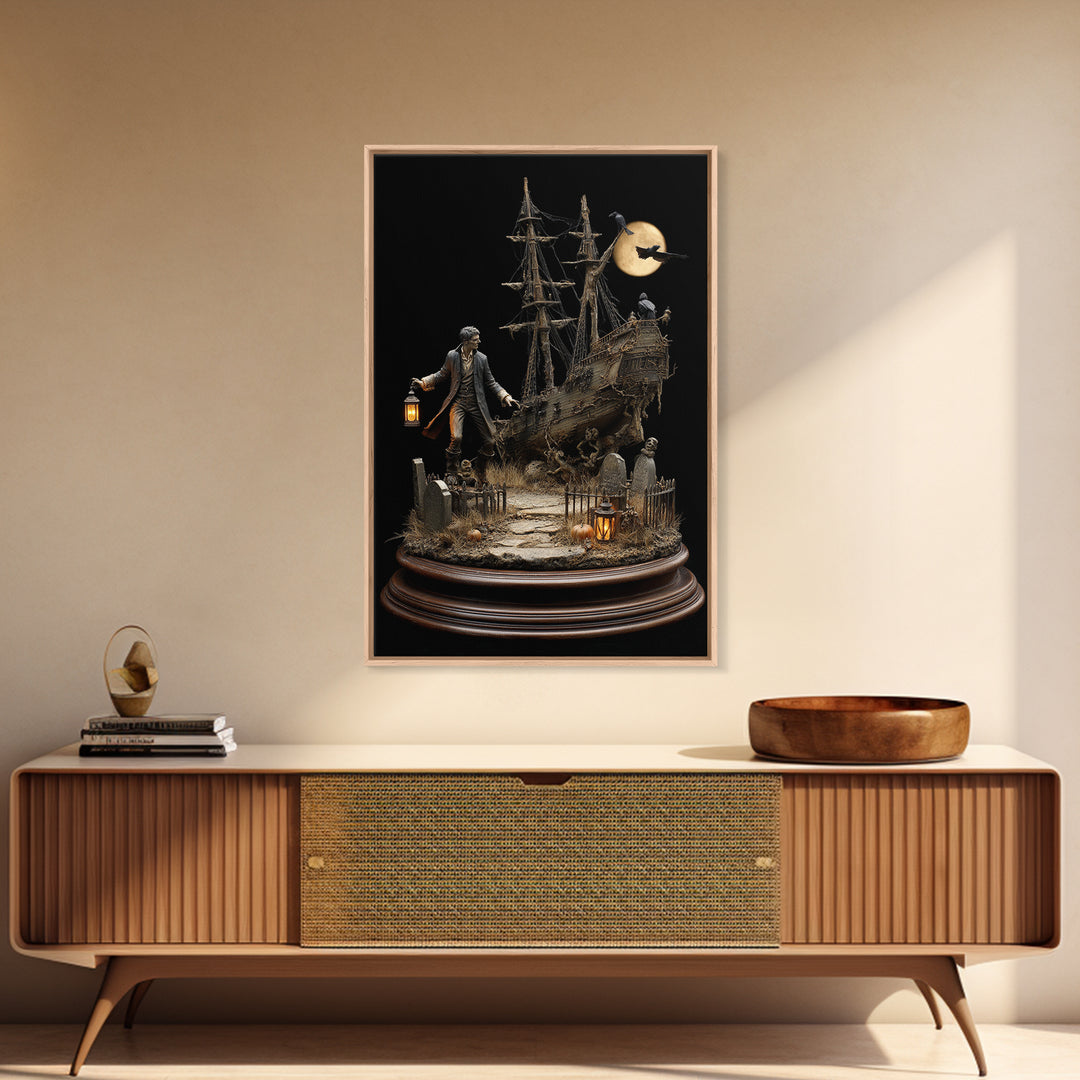 The Shipwreck Cove, Vertical Wall Art, Macabre Wall Art, Framed Canvas Print, Halloween Wall Decor, Gothic Home Decor, Seasonal Home Decor