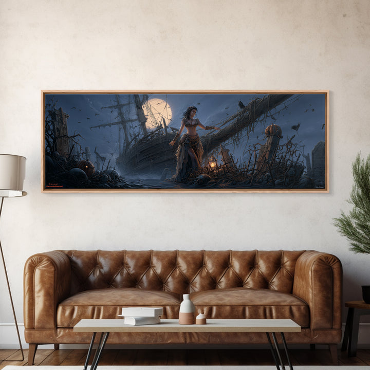 The Shipwreck Cove, Extra Wide Wall Art, Gothic Horror Wall Art, Framed Canvas Print, Halloween Wall Decor, Gothic Home Decor