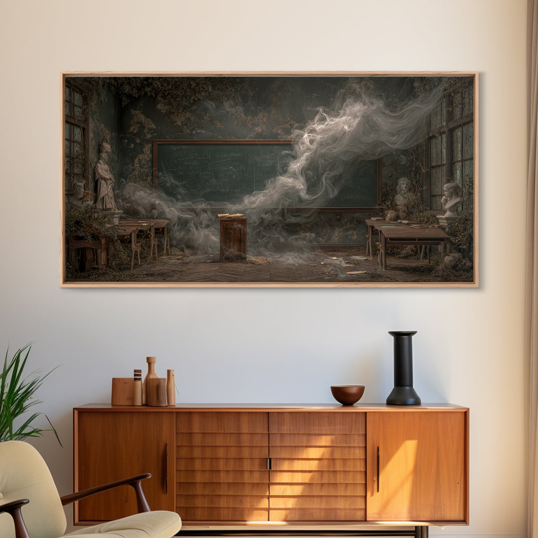 The Silent Schoolhouse, Wide Panoramic Art, Haunted Gothic Art, Framed Canvas Print, Halloween Wall Decor, Gothic Home Decor