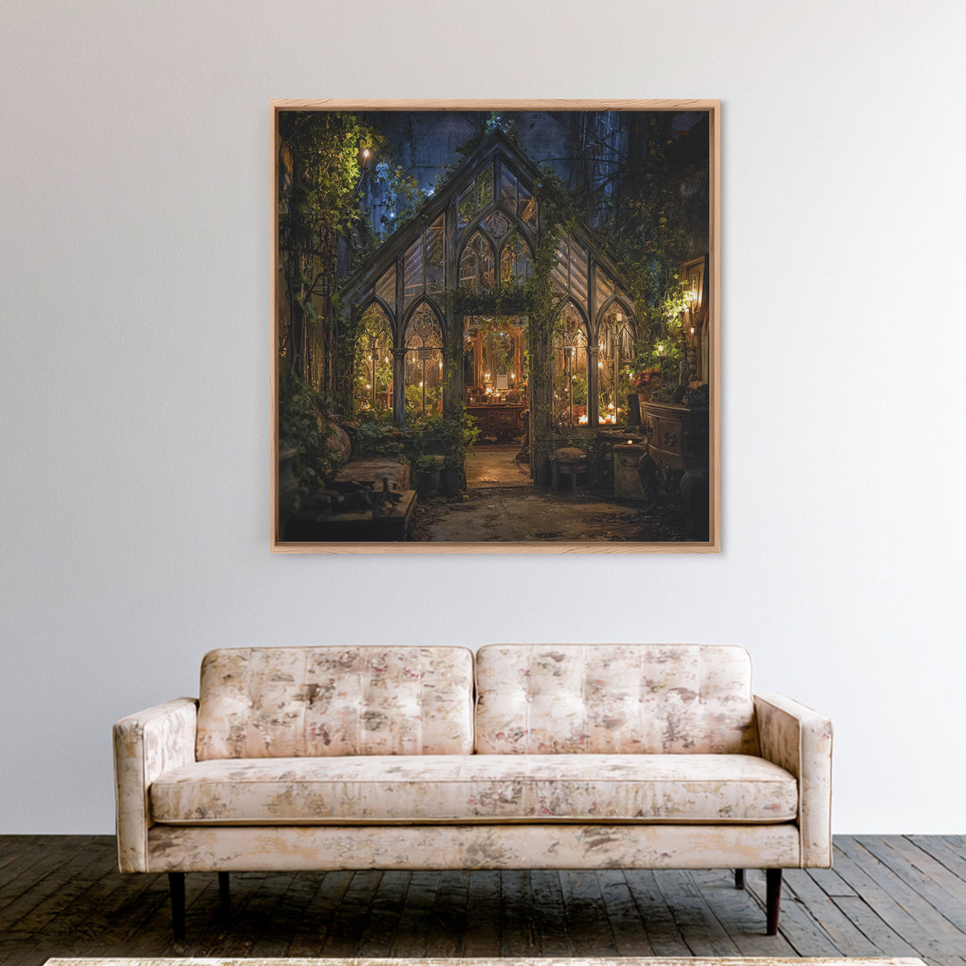 The Cemetery Greenhouse, Square Wall Art, Macabre Wall Art, Framed Canvas Print, Halloween Wall Decor, Gothic Home Decor, Spooky Wall Decor