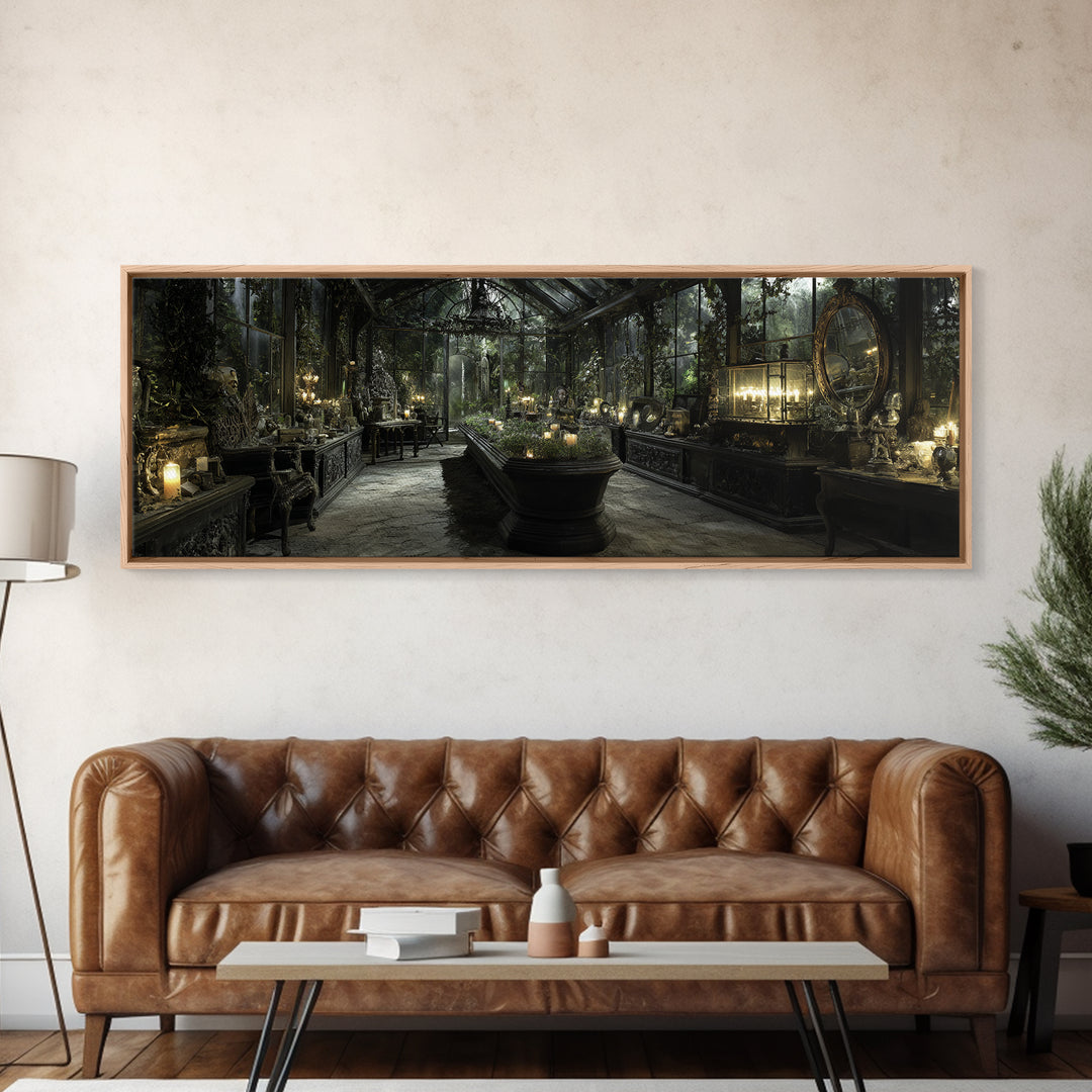 The Cemetery Greenhouse, Extra Wide Wall Art, Spooky Home Decor, Canvas Print, Halloween Wall Decor, Gothic Home Decor, Statement Wall Art
