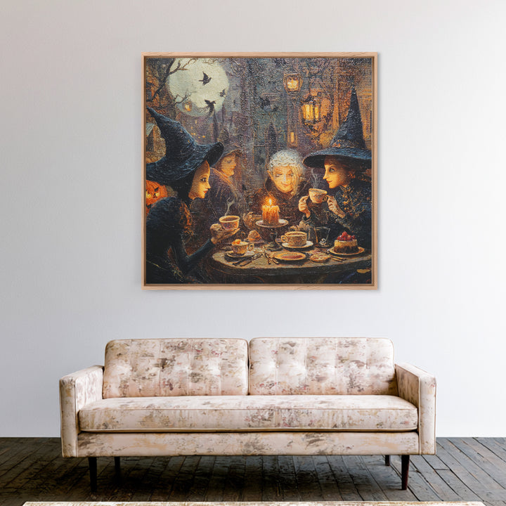 The Witches' Tea Party, Square Wall Art, Gothic Horror Wall Art, Framed Canvas Print, Halloween Wall Decor, Gothic Home Decor