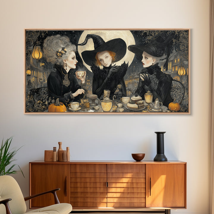 The Witches' Tea Party, Wide Panoramic Art, Dark Halloween Decor, Canvas Print, Halloween Wall Decor, Gothic Home Decor, Horror Wall Art