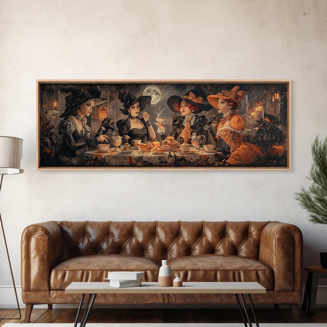 The Witches' Tea Party, Extra Wide Wall Art, Dark Fantasy Wall Art, Canvas Print, Halloween Wall Decor, Gothic Home Decor