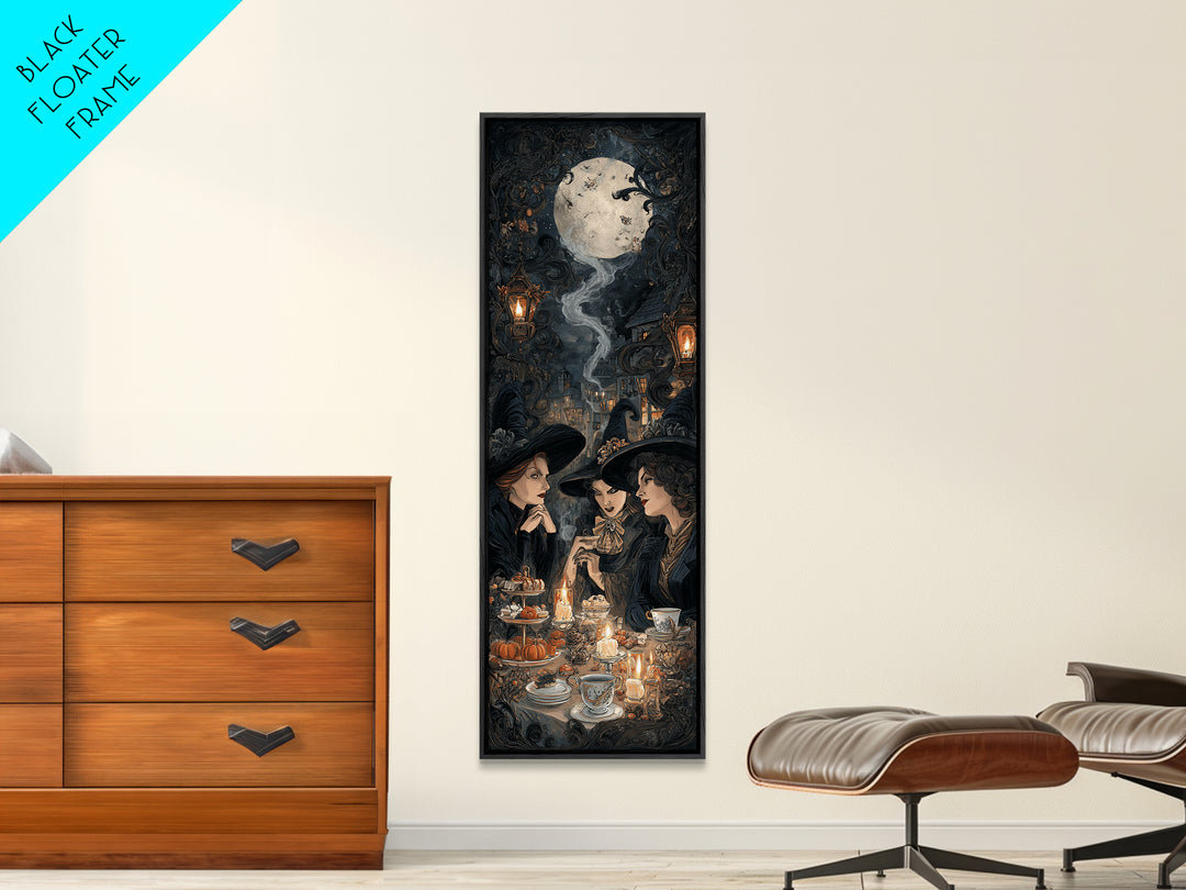 The Witches' Tea Party, Tall Narrow Wall Art, Spooky Home Decor, Canvas Print, Halloween Wall Decor, Gothic Home Decor, Horror Wall Art