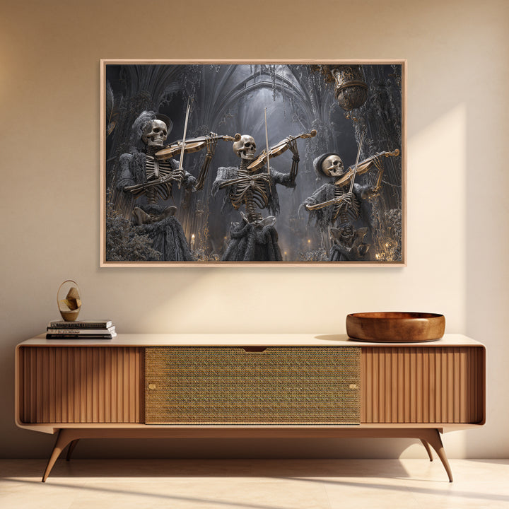 The Skeleton Orchestra, Landscape Wall Art, Haunted Gothic Art, Framed Canvas Print, Halloween Wall Decor, Gothic Home Decor