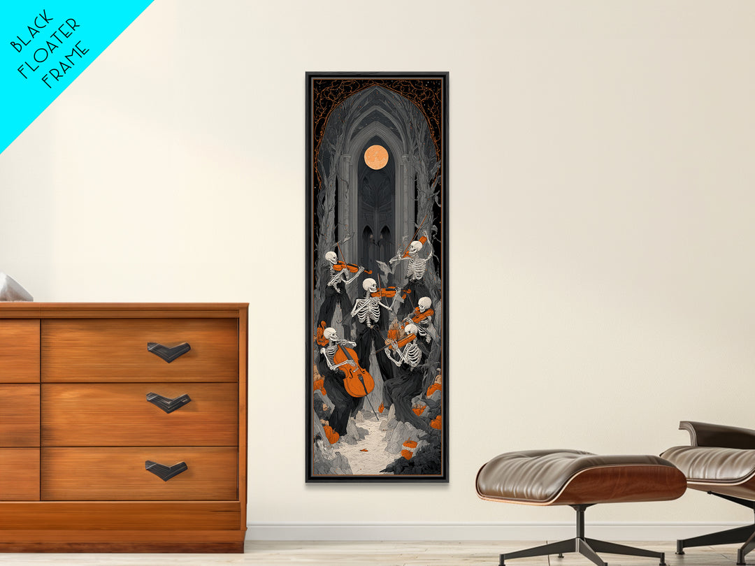 The Skeleton Orchestra, Tall Narrow Wall Art, Dark Halloween Decor, Canvas Print, Halloween Wall Decor, Gothic Home Decor, Dark Fantasy Art
