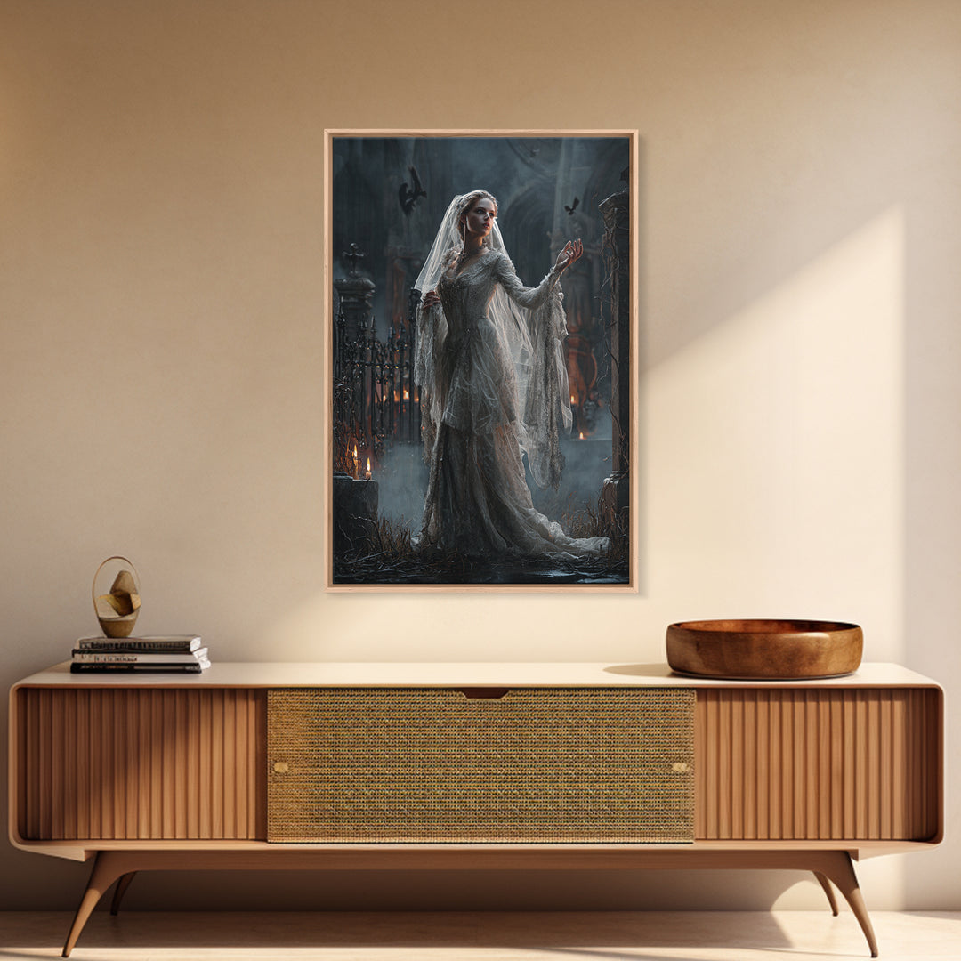 The Ghost Wedding, Vertical Wall Art, Gothic Horror Wall Art, Framed Canvas Print, Halloween Wall Decor, Gothic Home Decor
