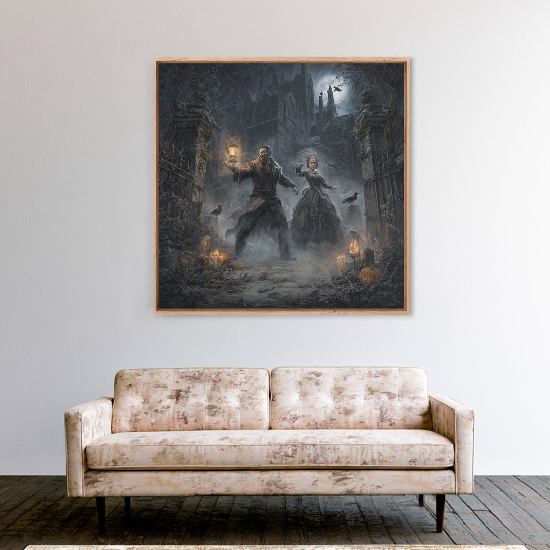 The Ghost Wedding, Square Wall Art, Gothic Horror Wall Art, Framed Canvas Print, Halloween Wall Decor, Gothic Home Decor, Halloween Decor