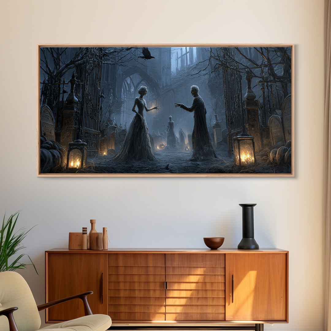 The Ghost Wedding, Wide Panoramic Art, Gothic Horror Wall Art, Framed Canvas Print, Halloween Wall Decor, Gothic Home Decor