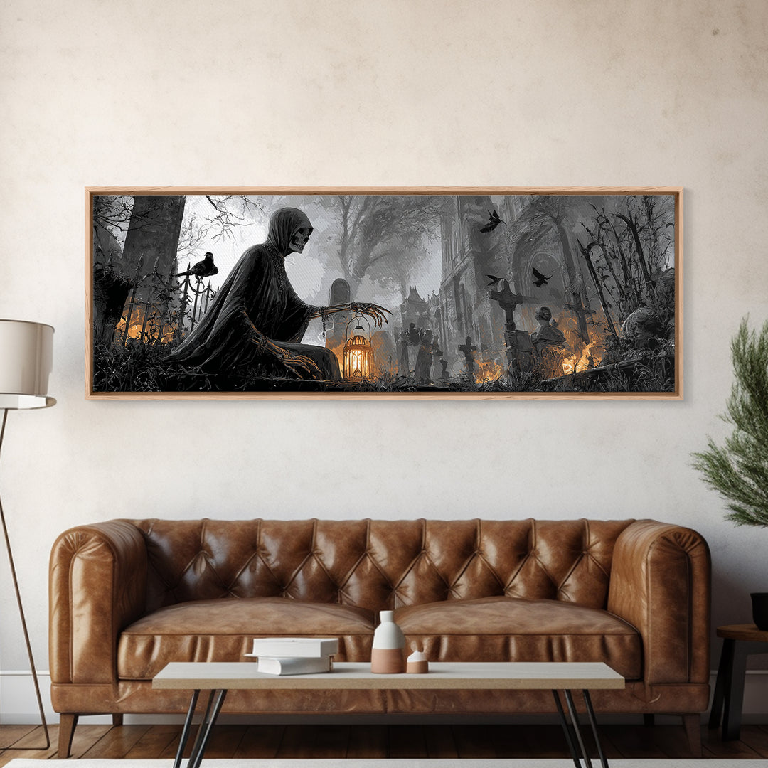The Ghost Wedding, Extra Wide Wall Art, Dark Halloween Decor, Canvas Print, Halloween Wall Decor, Gothic Home Decor, Dark Fantasy Art