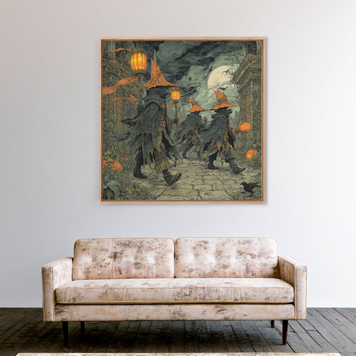 The Monster Parade, Square Wall Art, Haunted Gothic Art, Framed Canvas Print, Halloween Wall Decor, Gothic Home Decor, Dark Fantasy Art