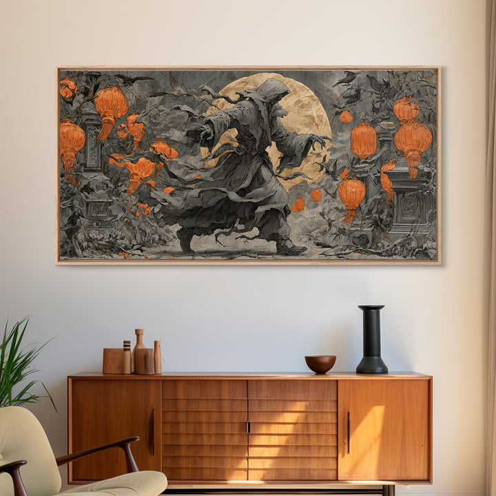 The Monster Parade, Wide Panoramic Art, Macabre Wall Art, Framed Canvas Print, Halloween Wall Decor, Gothic Home Decor, Horror Wall Art
