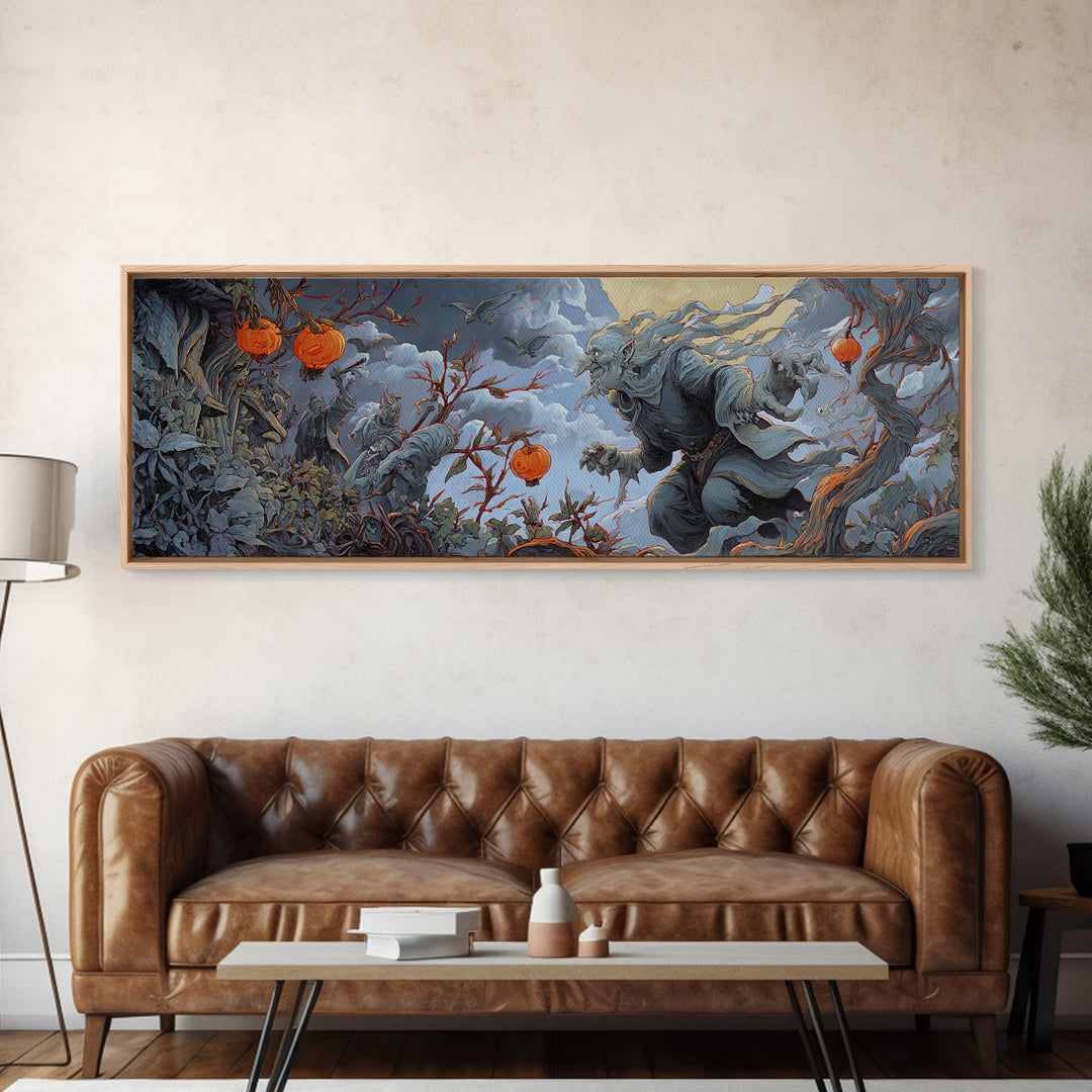 The Monster Parade, Extra Wide Wall Art, Haunted Gothic Art, Framed Canvas Print, Halloween Wall Decor, Gothic Home Decor