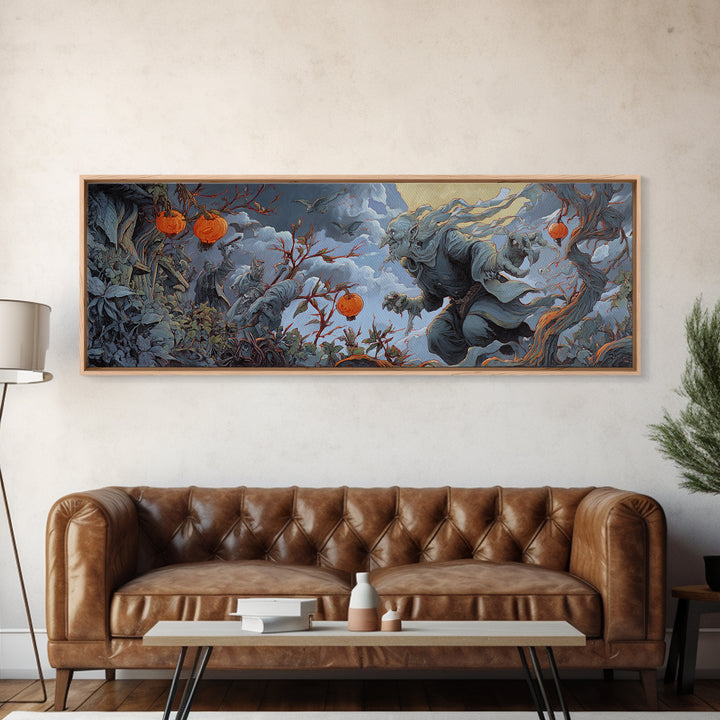 The Monster Parade, Extra Wide Wall Art, Haunted Gothic Art, Framed Canvas Print, Halloween Wall Decor, Gothic Home Decor