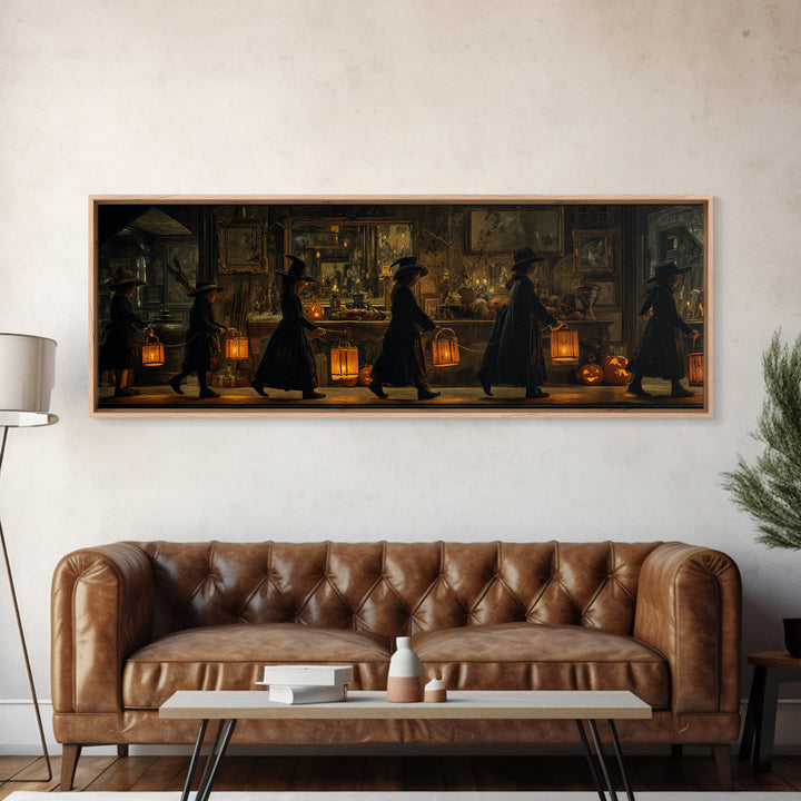 The Trick-Or-Treat Procession, Extra Wide Wall Art, Dark Fantasy Wall Art, Canvas Print, Halloween Wall Decor, Gothic Home Decor