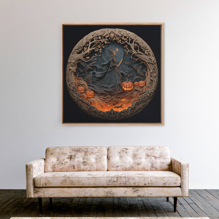The Pumpkin-Carving Ritual, Square Wall Art, Haunted Gothic Art, Framed Canvas Print, Halloween Wall Decor, Gothic Home Decor