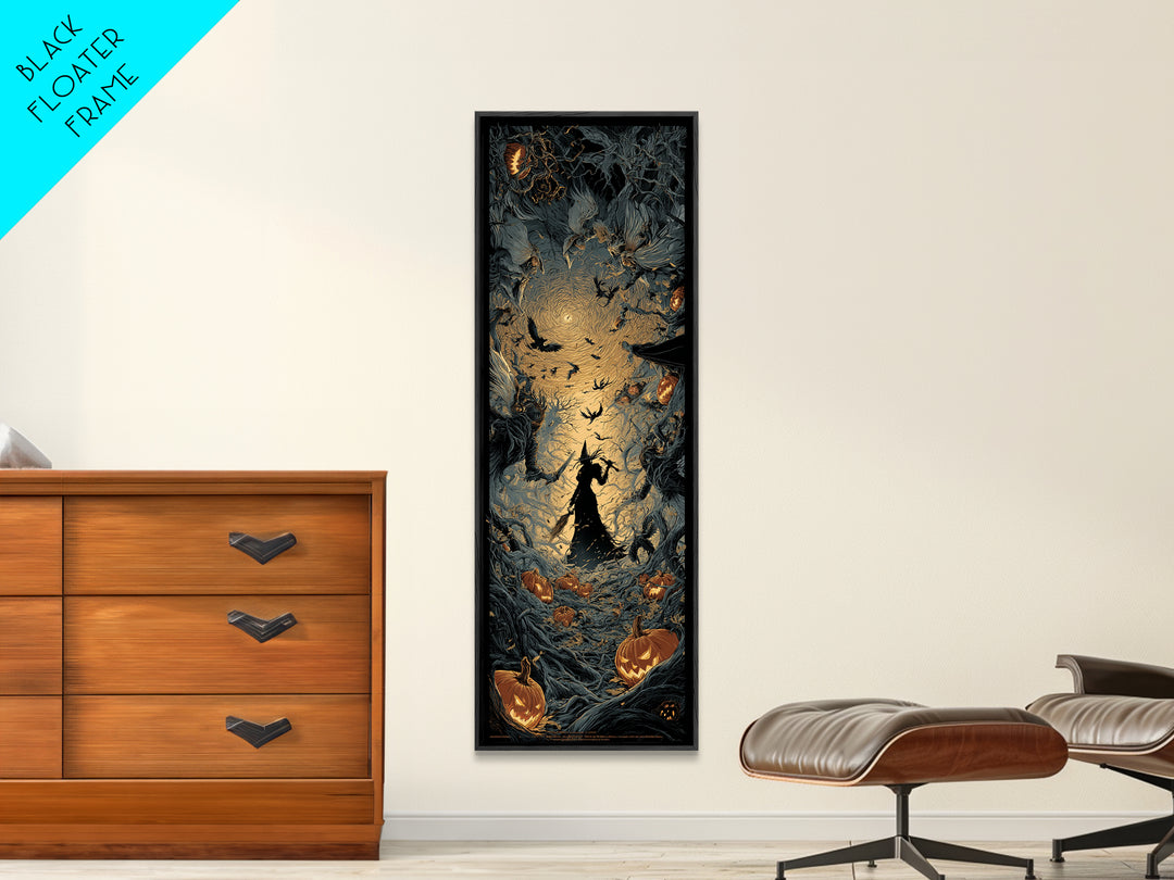 The Pumpkin-Carving Ritual, Tall Narrow Wall Art, Gothic Horror Wall Art, Framed Canvas Print, Halloween Wall Decor, Gothic Home Decor