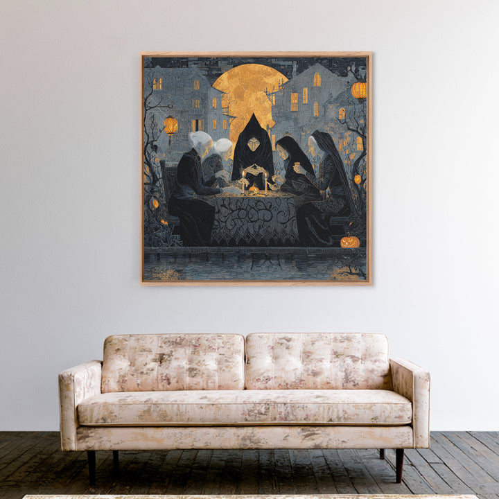 The Candlelit Seance, Square Wall Art, Dark Halloween Decor, Canvas Print, Halloween Wall Decor, Gothic Home Decor, Spooky Wall Decor