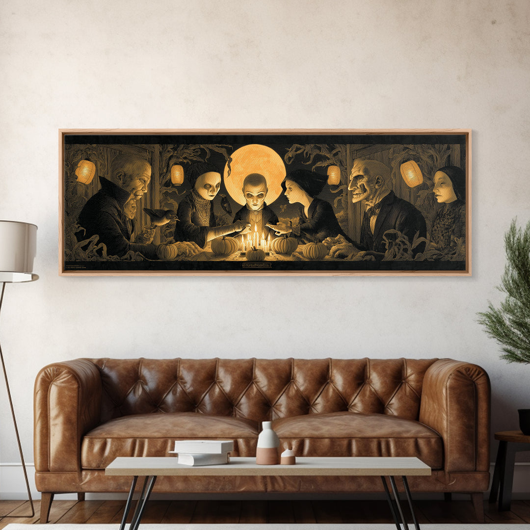 The Candlelit Seance, Extra Wide Wall Art, Gothic Horror Wall Art, Framed Canvas Print, Halloween Wall Decor, Gothic Home Decor
