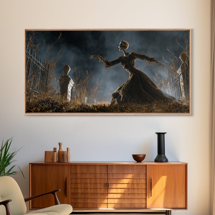 The Graveyard Dance, Wide Panoramic Art, Spooky Home Decor, Canvas Print, Halloween Wall Decor, Gothic Home Decor, Halloween Wall Art
