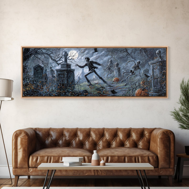 The Graveyard Dance, Extra Wide Wall Art, Dark Halloween Decor, Canvas Print, Halloween Wall Decor, Gothic Home Decor, Spooky Wall Decor