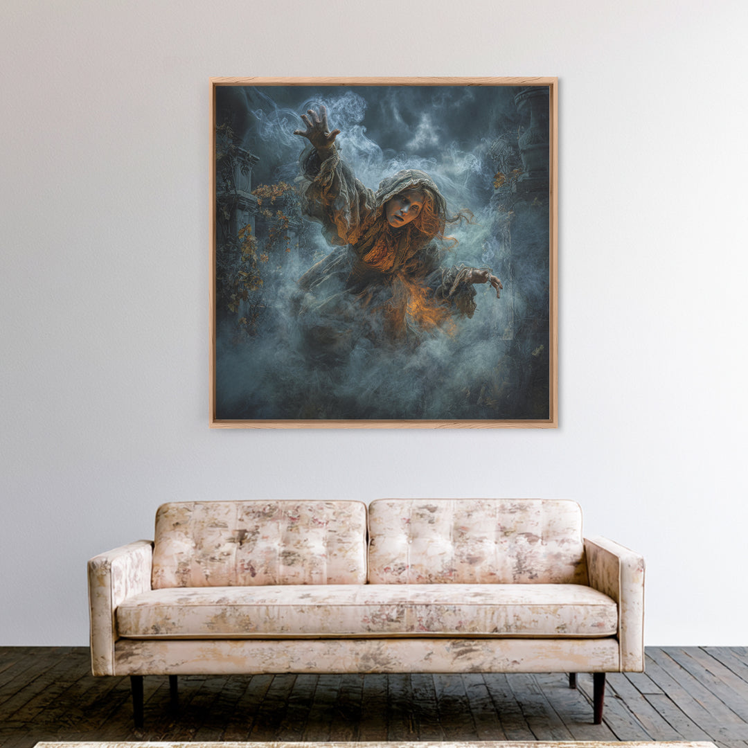 The Haunted Hayride, Square Wall Art, Haunted Gothic Art, Framed Canvas Print, Halloween Wall Decor, Gothic Home Decor, Statement Wall Art