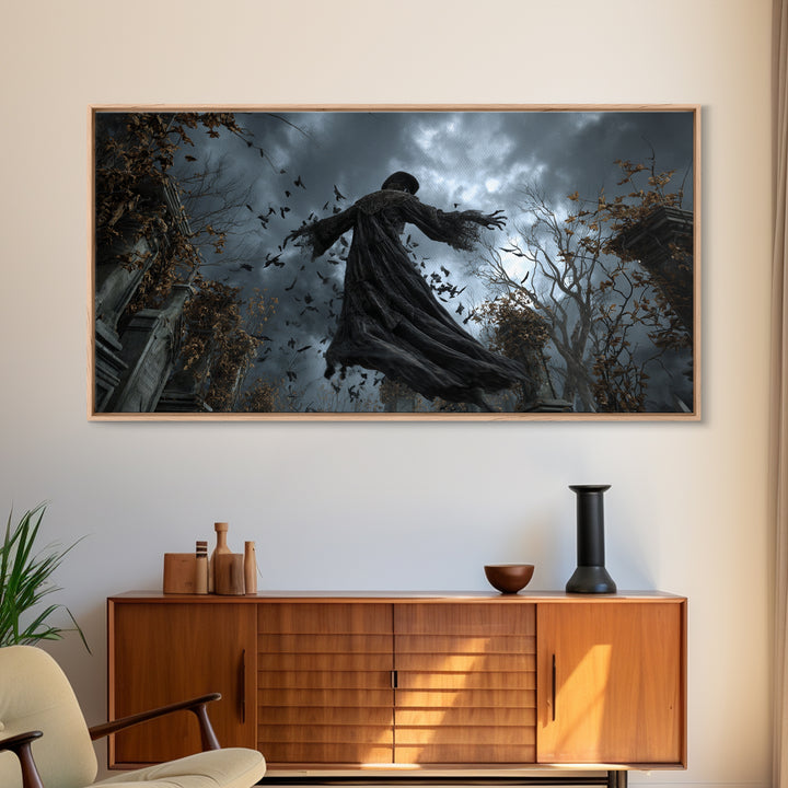 The Haunted Hayride, Wide Panoramic Art, Gothic Horror Wall Art, Framed Canvas Print, Halloween Wall Decor, Gothic Home Decor