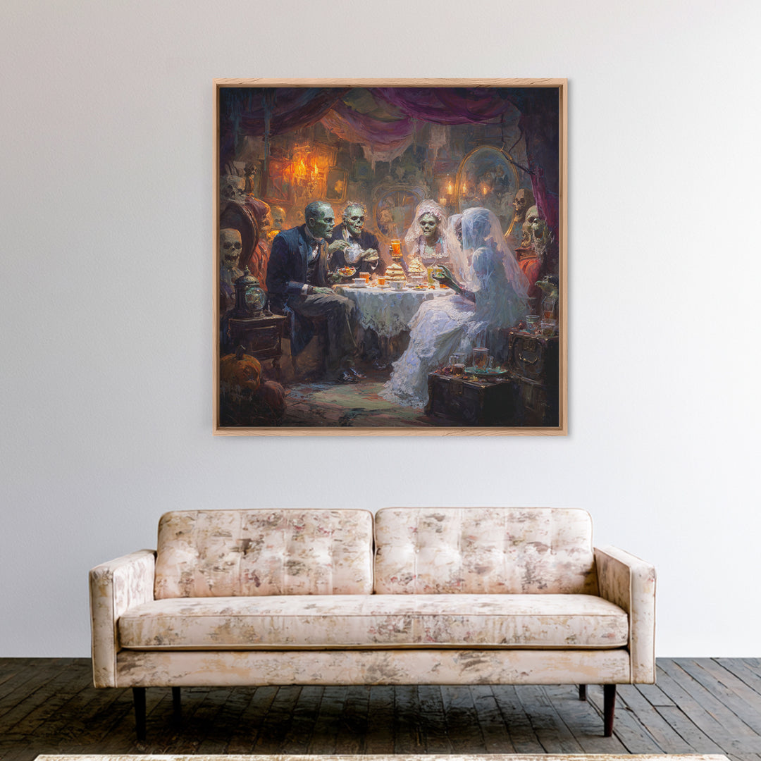 The Zombie Picnic, Square Wall Art, Gothic Horror Wall Art, Framed Canvas Print, Halloween Wall Decor, Gothic Home Decor, Spooky Wall Decor