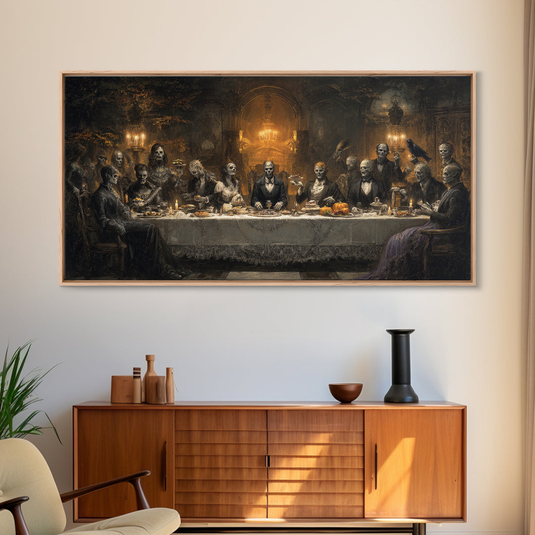 The Zombie Picnic, Wide Panoramic Art, Dark Fantasy Wall Art, Canvas Print, Halloween Wall Decor, Gothic Home Decor, Horror Wall Art