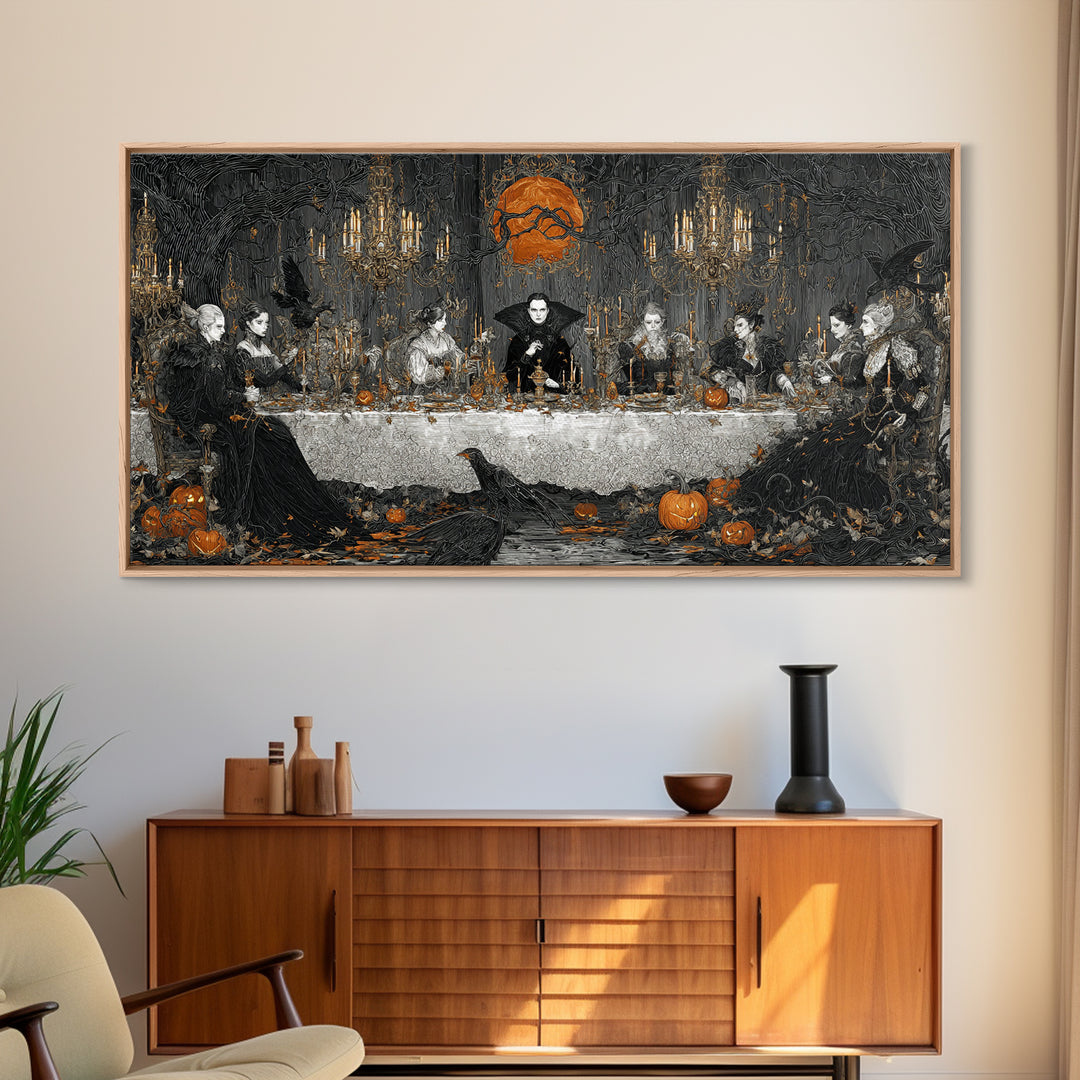 The Vampire Banquet, Wide Panoramic Art, Spooky Home Decor, Canvas Print, Halloween Wall Decor, Gothic Home Decor, Dark Fantasy Art