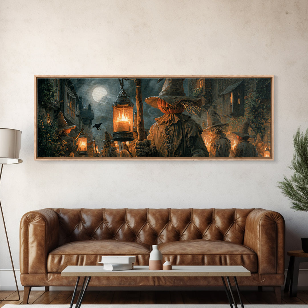 The Scarecrow Uprising, Extra Wide Wall Art, Spooky Home Decor, Canvas Print, Halloween Wall Decor, Gothic Home Decor, Statement Wall Art