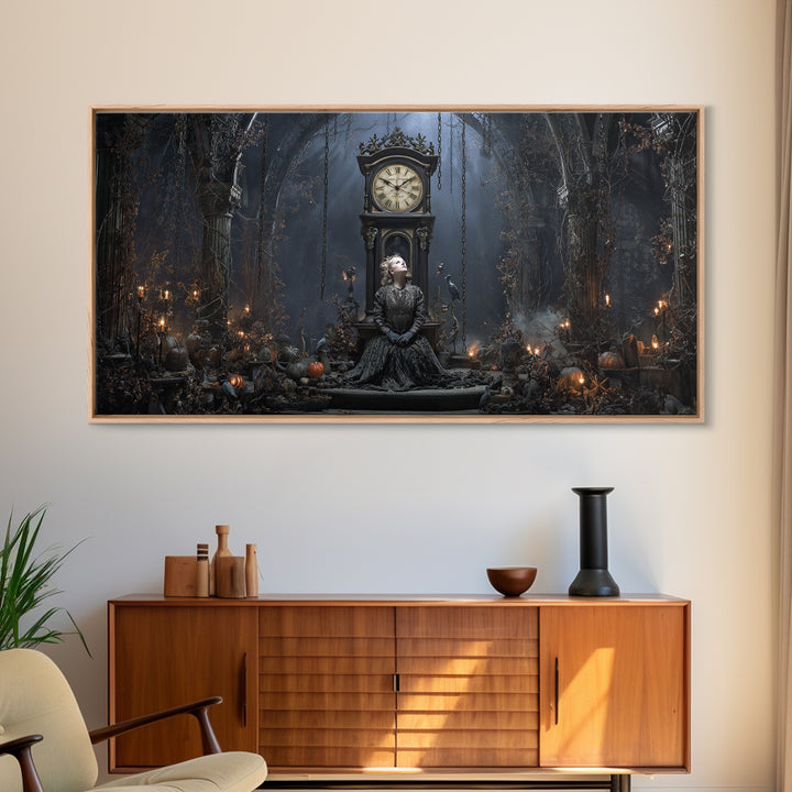 The Thirteenth Bell, Wide Panoramic Art, Macabre Wall Art, Framed Canvas Print, Halloween Wall Decor, Gothic Home Decor, Horror Wall Art