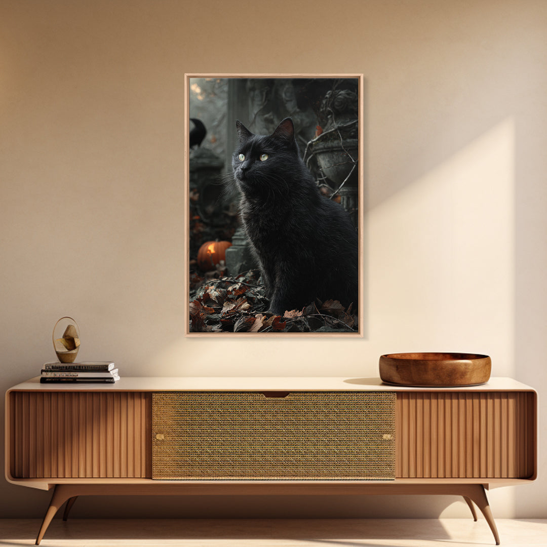 The Black Cat Gathering, Vertical Wall Art, Dark Halloween Decor, Canvas Print, Halloween Wall Decor, Gothic Home Decor