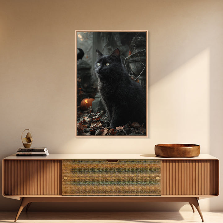 The Black Cat Gathering, Vertical Wall Art, Dark Halloween Decor, Canvas Print, Halloween Wall Decor, Gothic Home Decor