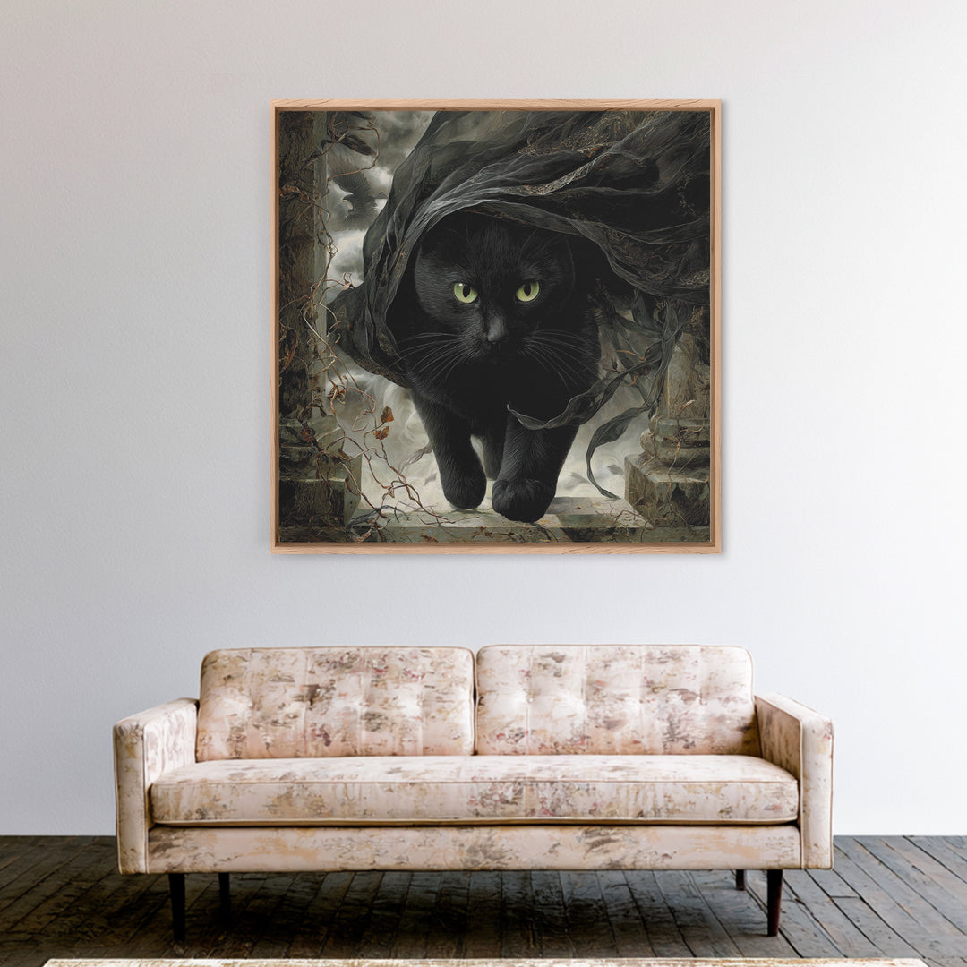 The Black Cat Gathering, Square Wall Art, Spooky Home Decor, Canvas Print, Halloween Wall Decor, Gothic Home Decor, Spooky Wall Decor