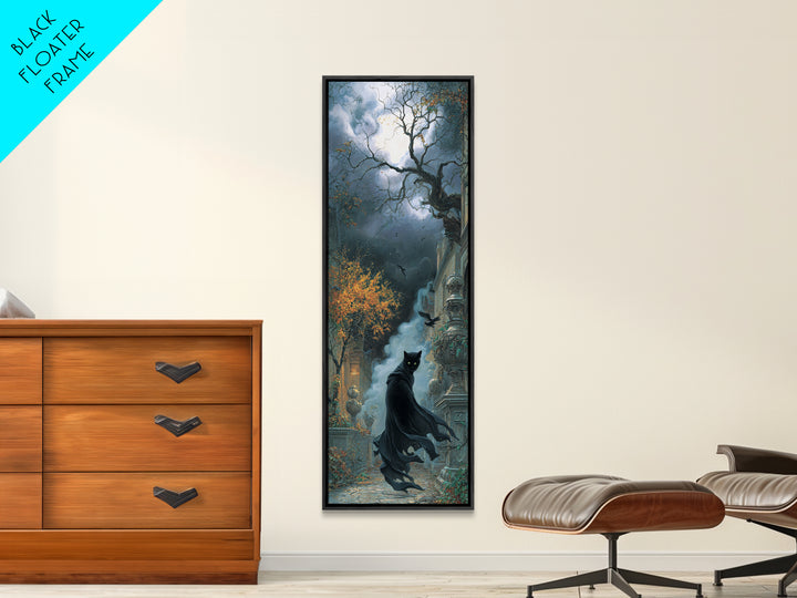 The Black Cat Gathering, Tall Narrow Wall Art, Dark Halloween Decor, Canvas Print, Halloween Wall Decor, Gothic Home Decor
