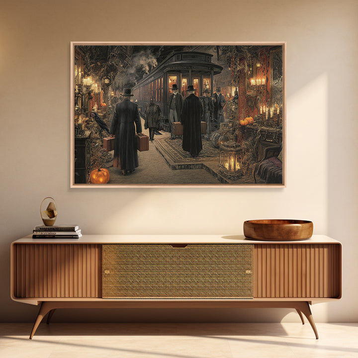 The Ghost Train Arrival, Landscape Wall Art, Haunted Gothic Art, Framed Canvas Print, Halloween Wall Decor, Gothic Home Decor