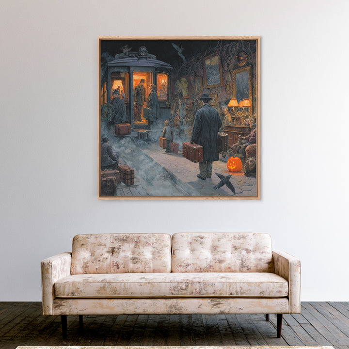 The Ghost Train Arrival, Square Wall Art, Dark Fantasy Wall Art, Canvas Print, Halloween Wall Decor, Gothic Home Decor, Halloween Wall Art