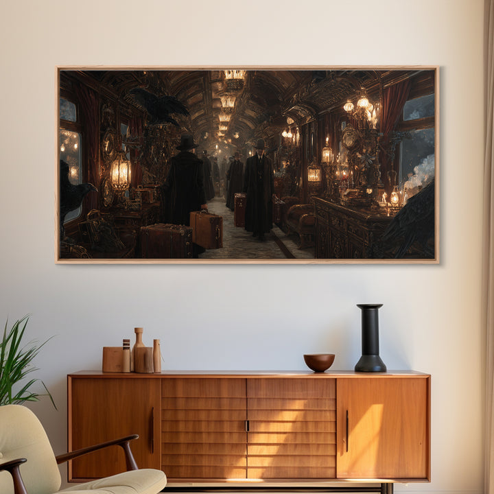 The Ghost Train Arrival, Wide Panoramic Art, Dark Fantasy Wall Art, Canvas Print, Halloween Wall Decor, Gothic Home Decor