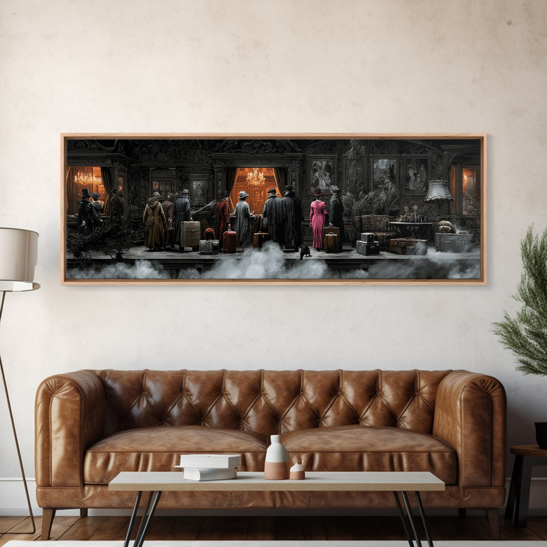 The Ghost Train Arrival, Extra Wide Wall Art, Spooky Home Decor, Canvas Print, Halloween Wall Decor, Gothic Home Decor