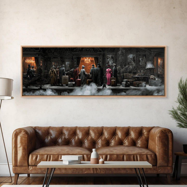 The Ghost Train Arrival, Extra Wide Wall Art, Spooky Home Decor, Canvas Print, Halloween Wall Decor, Gothic Home Decor