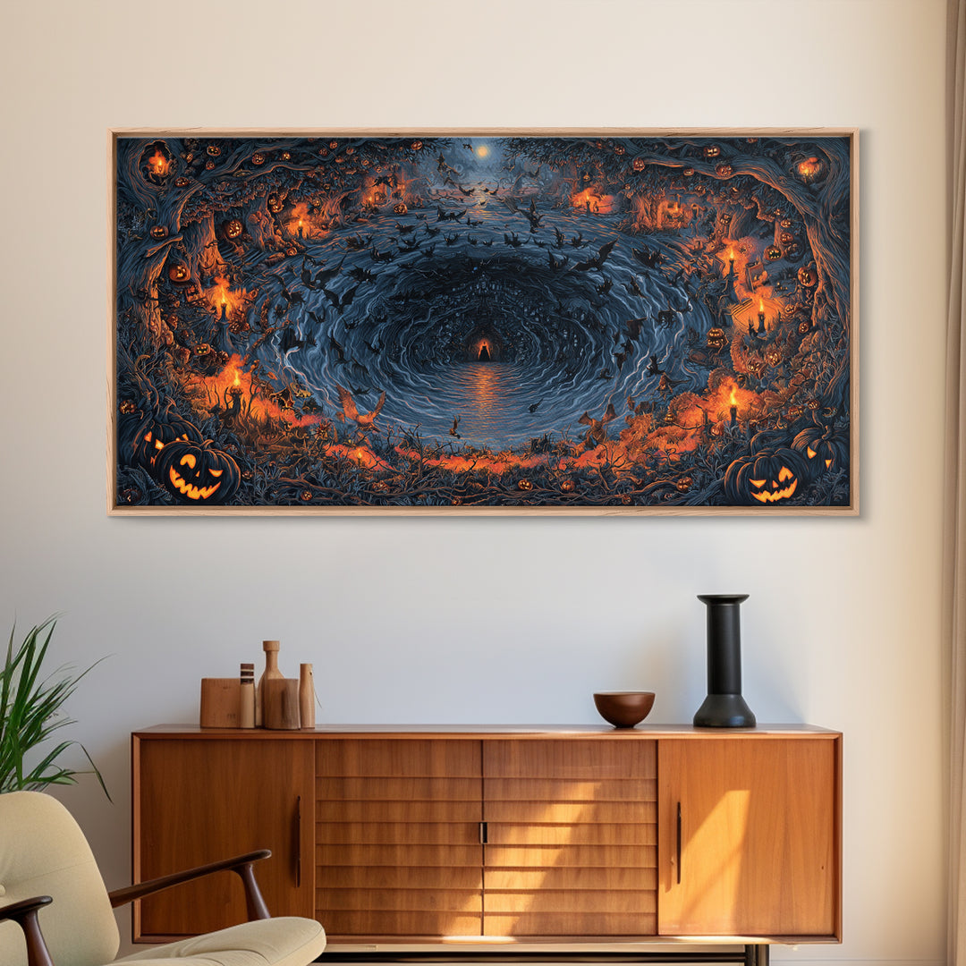 The Halloween Storm, Wide Panoramic Art, Spooky Home Decor, Canvas Print, Halloween Wall Decor, Gothic Home Decor, Halloween Wall Art