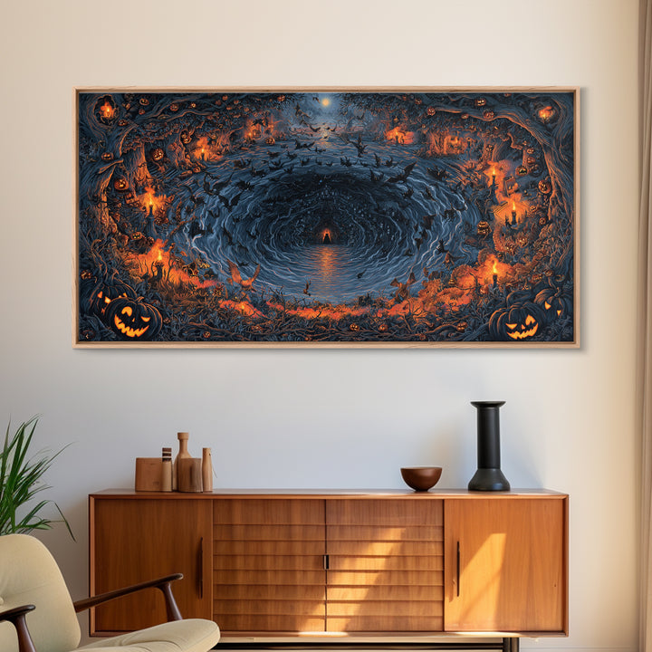 The Halloween Storm, Wide Panoramic Art, Spooky Home Decor, Canvas Print, Halloween Wall Decor, Gothic Home Decor, Halloween Wall Art